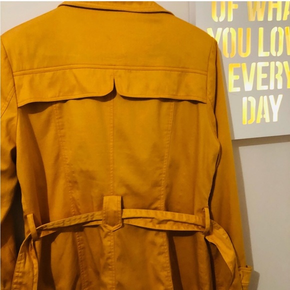 CAROLINE MORGAN Mustard Yellow Trench Coat, Jacket, Tieup waist, Pockets Size 12 - Picture 4 of 5